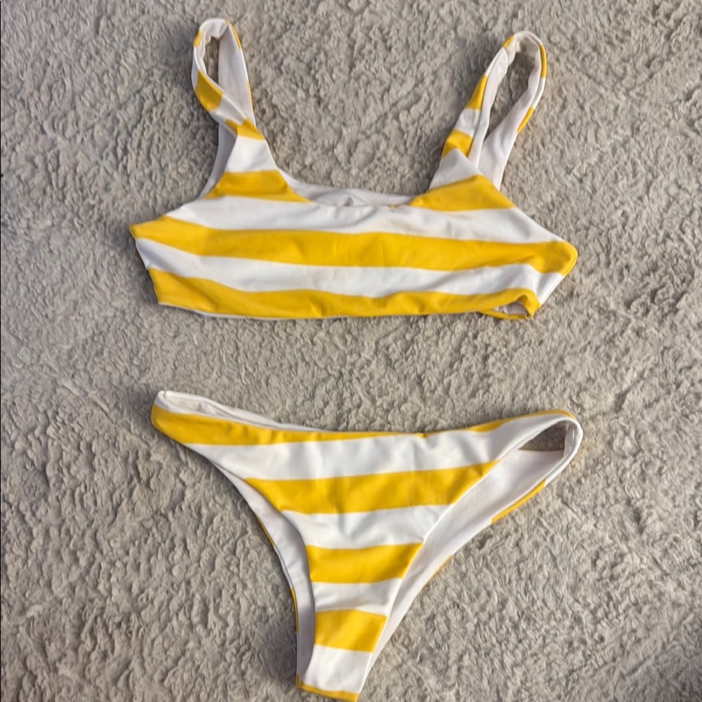 Yellow and White Striped Bikini Set